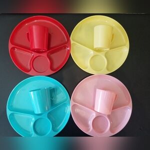 Vintage Gothamware Colorful Divided Plates and Cups Set